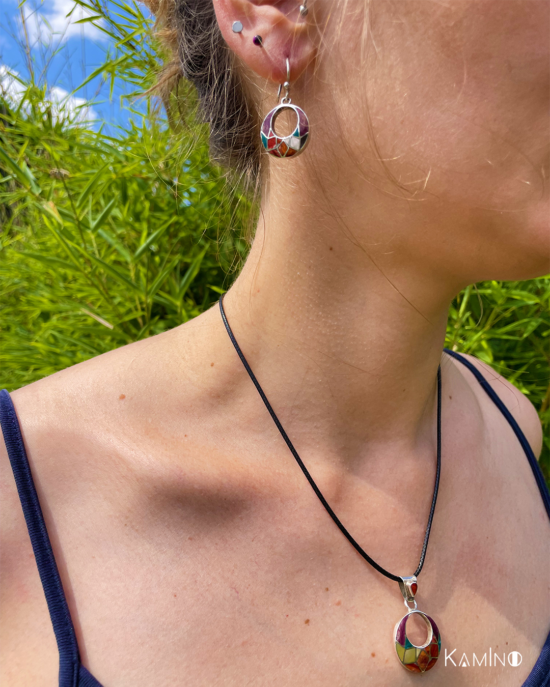 Pendentif seul, corail multicolore, argent 950 - Image 3