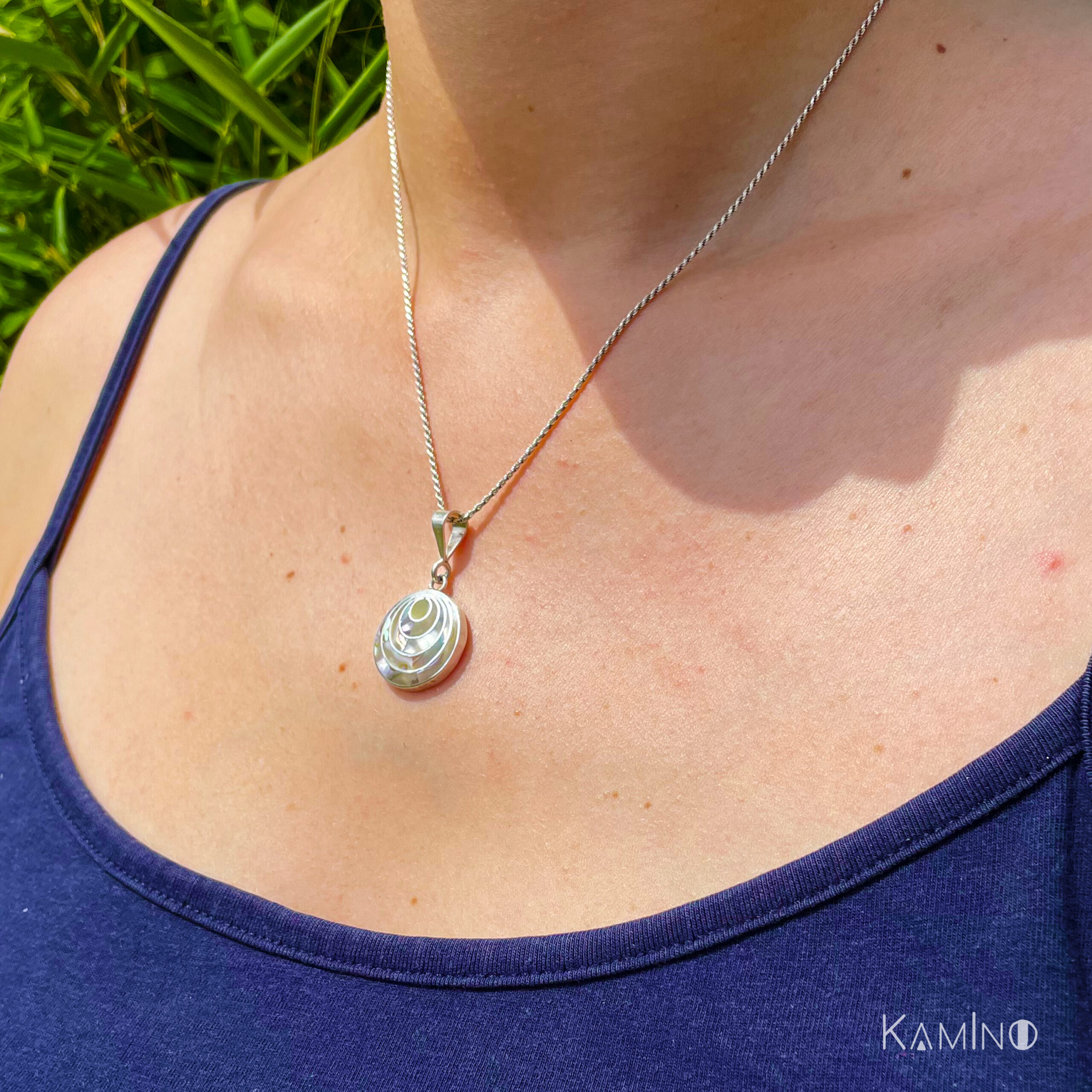 Pendentif nacre blanche, argent 950 - Image 2