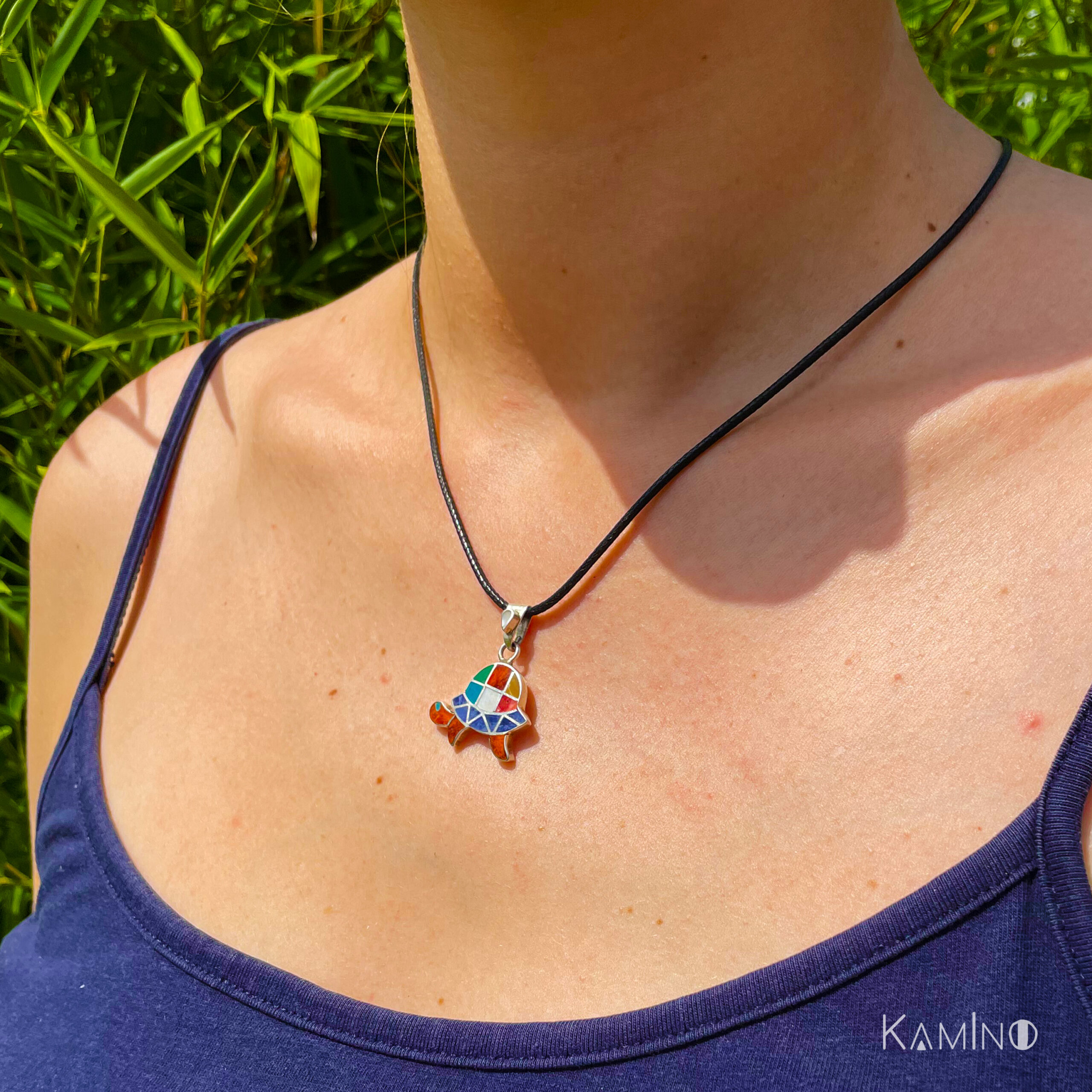 Pendentif corail tortue, argent 950 - Image 2