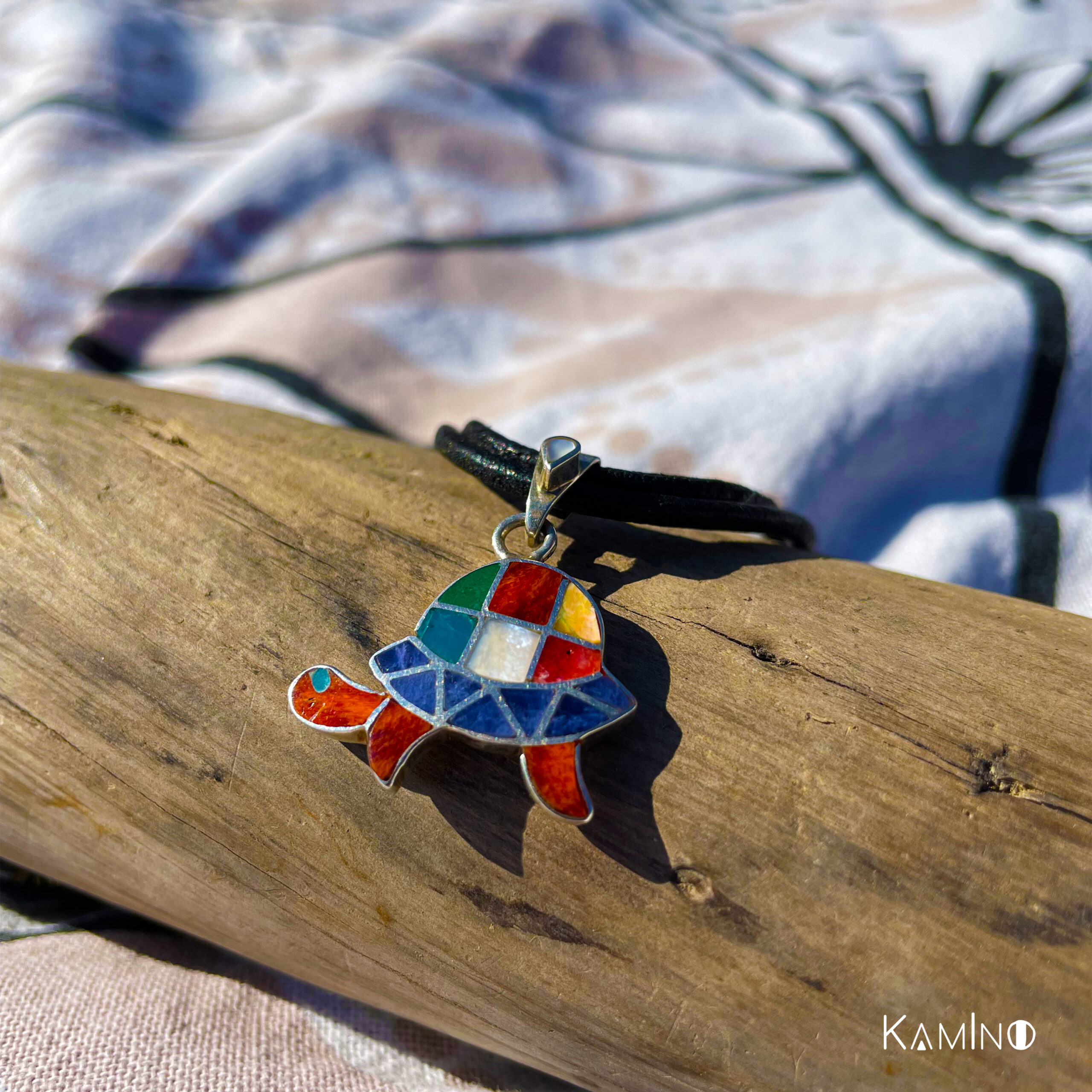 Pendentif corail tortue, argent 950